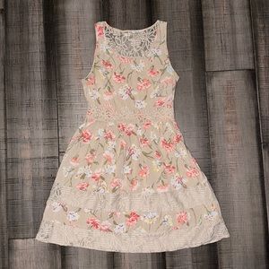 Lauren Conrad Cream floral Pattern Dress with Tiered Lace Details